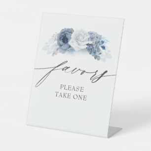 Favors Please Take One Dusty Blue White Floral Pedestal Sign