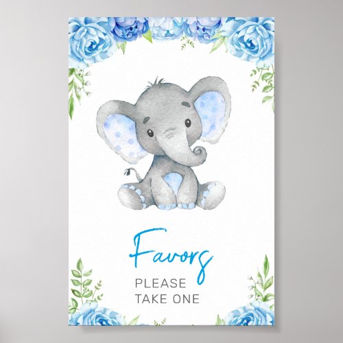 Favors Please Take One Elephant Baby Boy Shower Poster