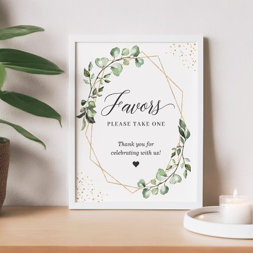 Favors Please Take One Eucalyptus Gold Geometric Poster