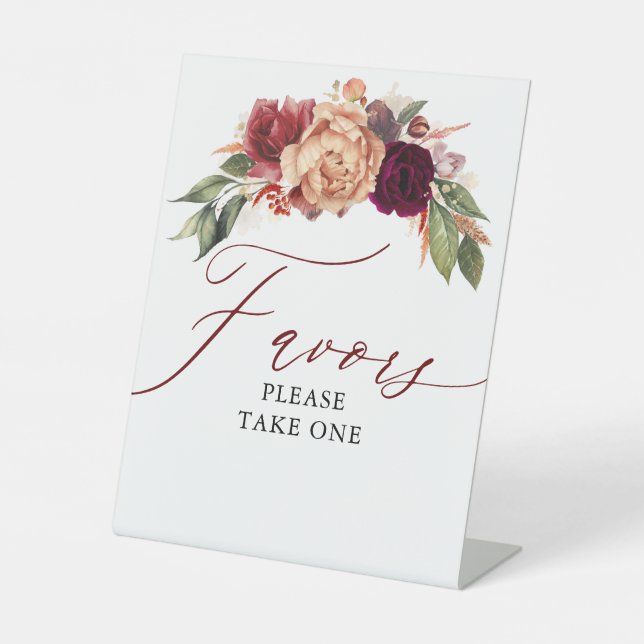 Favors Please Take One Fall Flowers Wedding Pedestal Sign (Front)