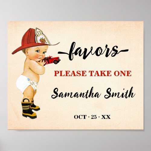 Favors Please take one Firefighter Baby Shower Poster