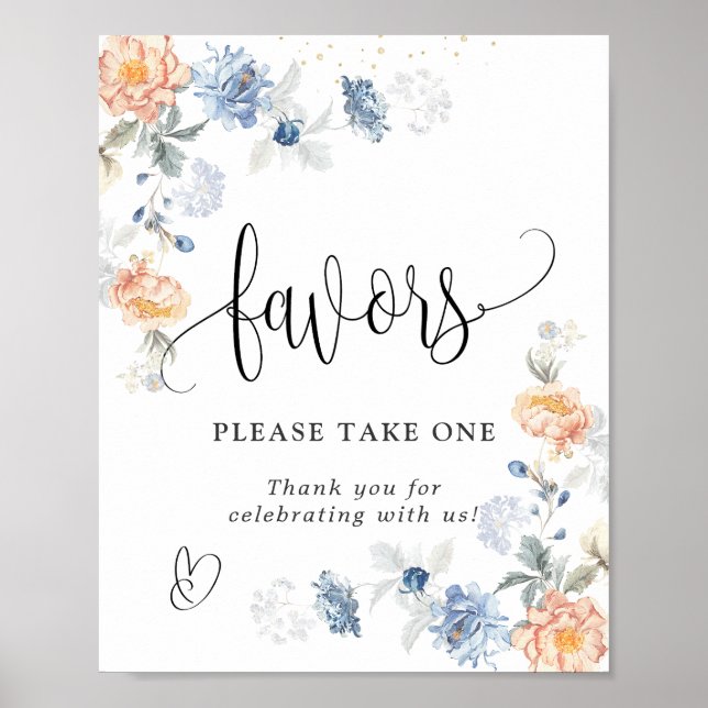 Favors Please Take One Floral Peach Blush Blue  Poster (Front)