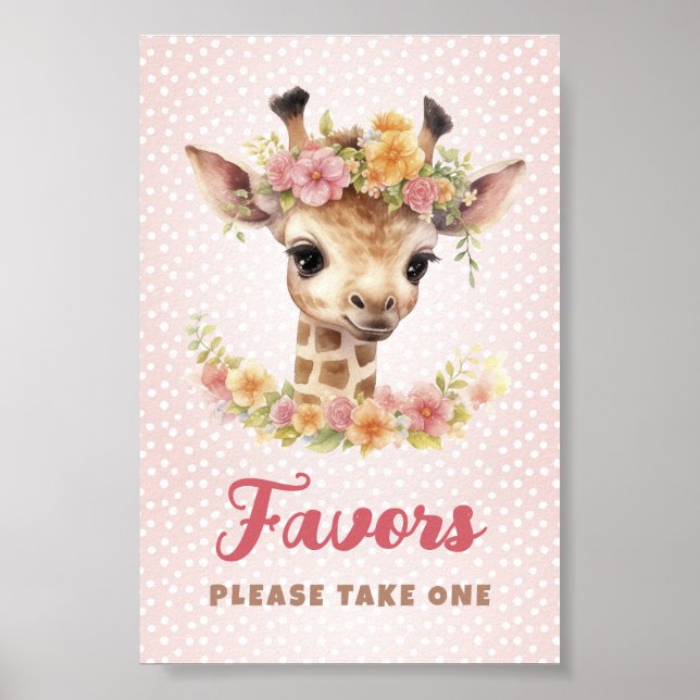 Favors Please Take One Giraffe Baby Girl Shower Poster (Front)