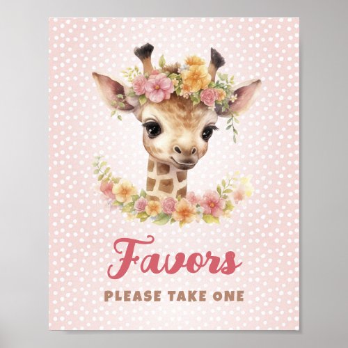 Favors Please Take One Giraffe Baby Girl Shower Poster