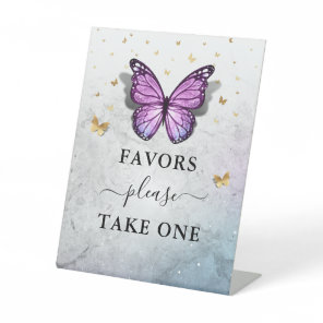 Favors Please Take One Gold and Purple Butterfly Pedestal Sign