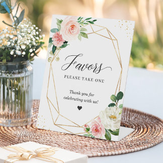 Favors Please Take One Gold Frame Blush Floral Pedestal Sign