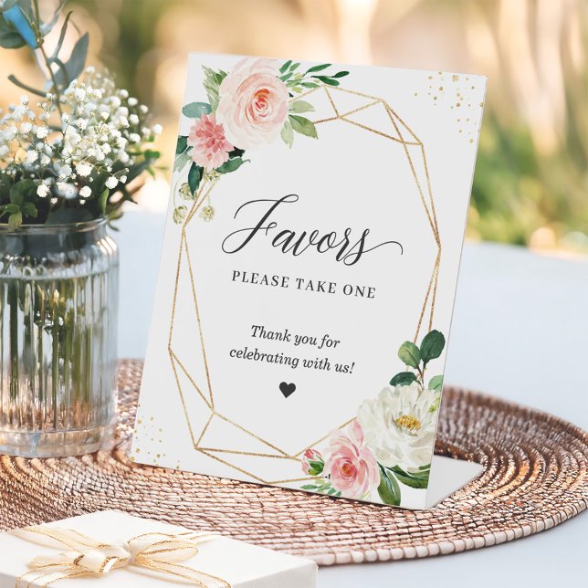 Favors Please Take One Gold Frame Blush Floral Pedestal Sign (Creator Uploaded)