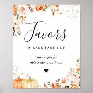 Favors Please Take One Gold Glitters Autumn Floral Poster