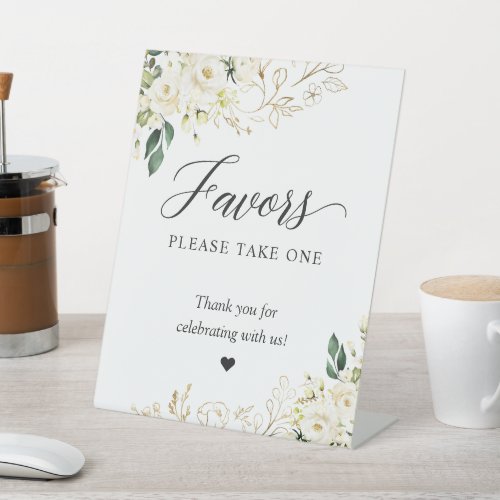 Favors Please Take One Gold Green White Floral Pedestal Sign
