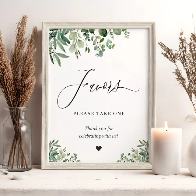 Favors Please Take One Greenery Eucalyptus Leaves Poster | Zazzle