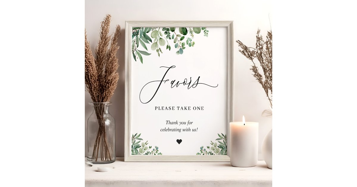 Favors Please Take One Greenery Eucalyptus Leaves Poster | Zazzle