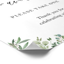 Favors Please Take One Greenery Eucalyptus Leaves Poster | Zazzle