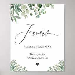 Favors Please Take One Greenery Eucalyptus Leaves Poster | Zazzle