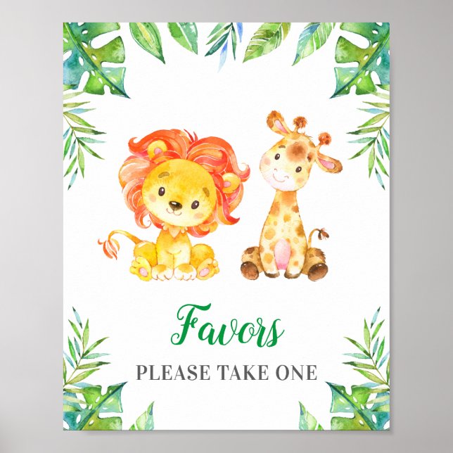 Favors Please Take One Jungle Safari Baby Shower Poster (Front)