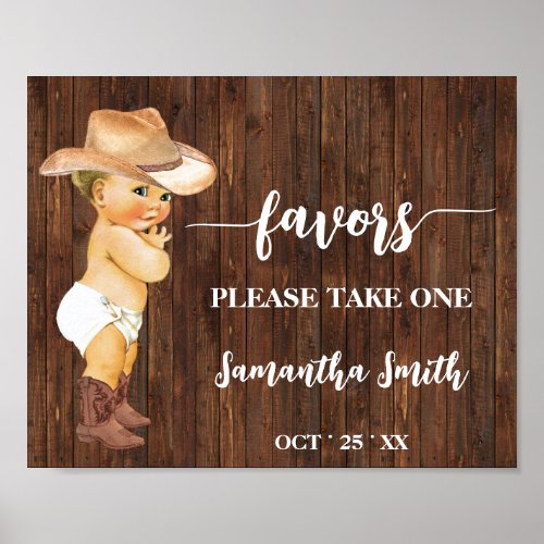 Favors Please take one Little Cowboy Baby Shower Poster