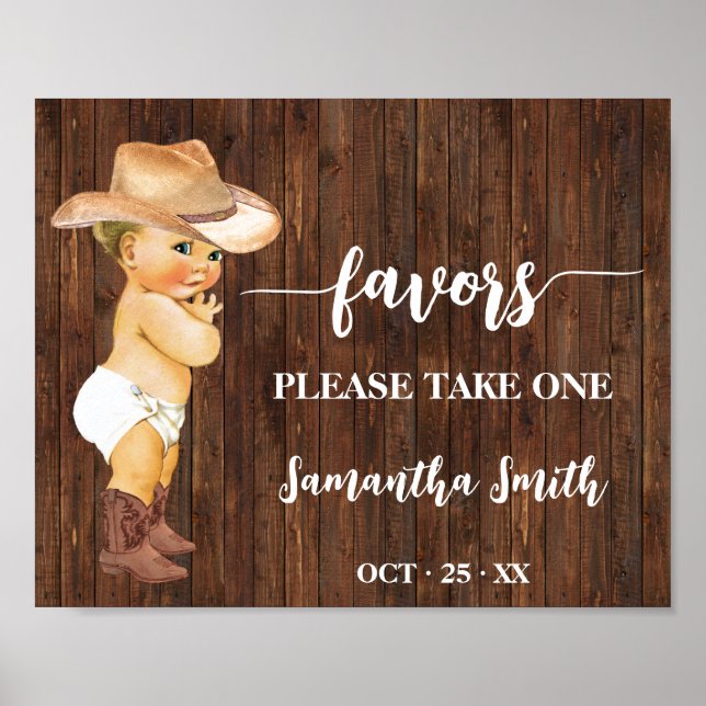 Favors Please take one Little Cowboy Baby Shower Poster (Front)