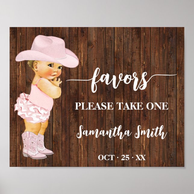 Favors Please take one Little Cowgirl Baby Shower Poster (Front)
