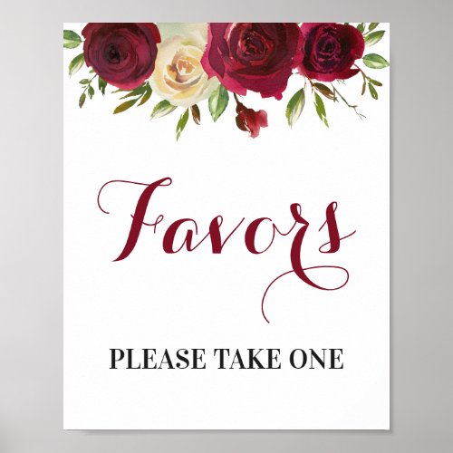 Favors Please Take One Marsala Burgundy Fall Party Poster