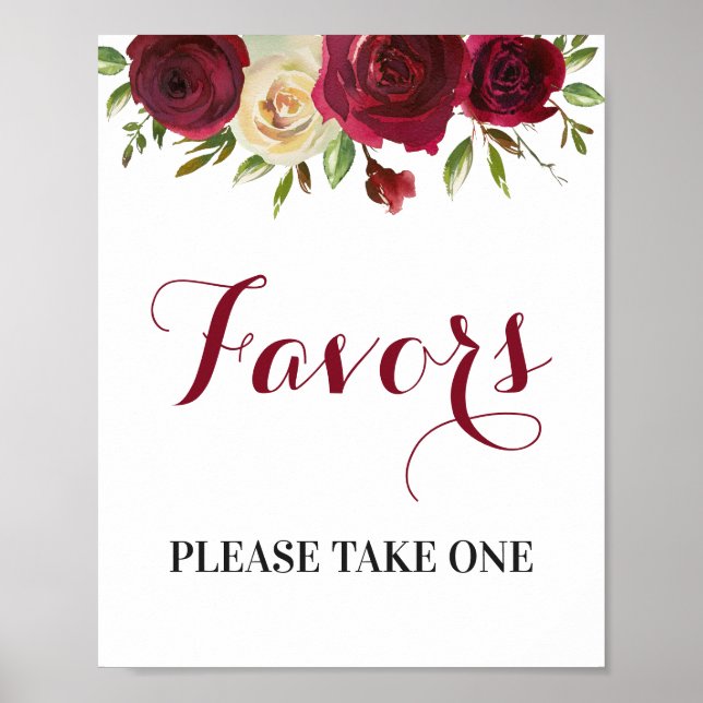 Favors Please Take One Marsala Burgundy Fall Party Poster (Front)