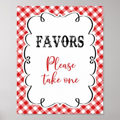 Favors Please Take One Red Gingham Picnic I Do BBQ Poster