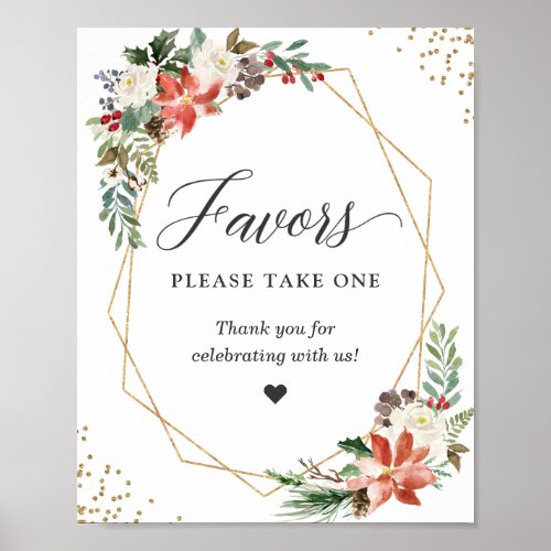 Favors Please Take One Red Green Poinsettia Floral Poster