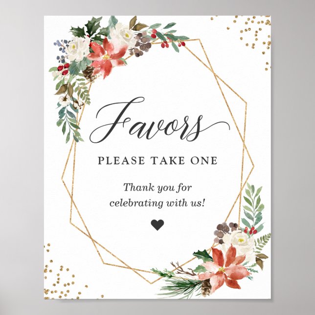 Favors Please Take One Red Green Poinsettia Floral Poster (Front)