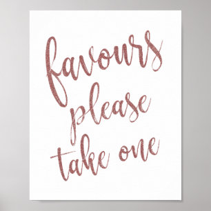 Favors Please Take One Rose Gold Glitter Sign