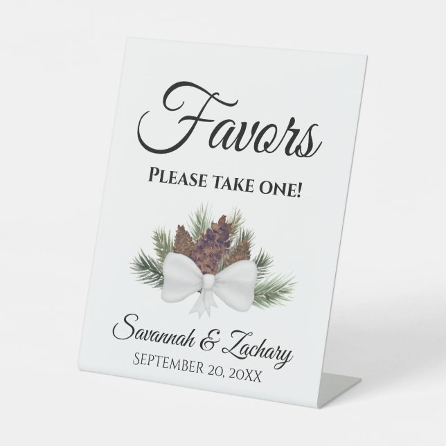 Favors Please Take One Rustic Pinecones Wedding Pedestal Sign (Front)