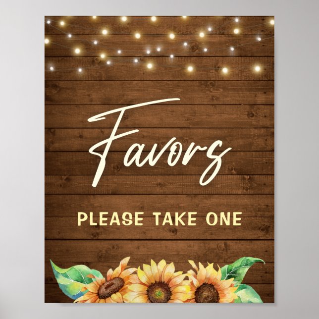 Favors Please Take One Rustic Sunflower Fall Party Poster (Front)