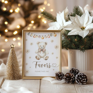 Favors please take one sign Winter Teddy Bear Baby