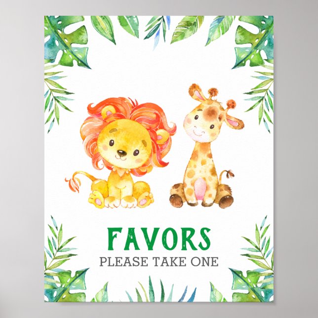 Favors Please Take One Wild Safari Birthday Party Poster (Front)