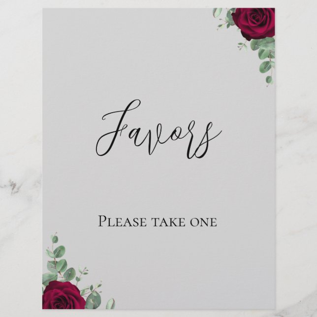 Favors Red Rose Wedding Sign (Front)