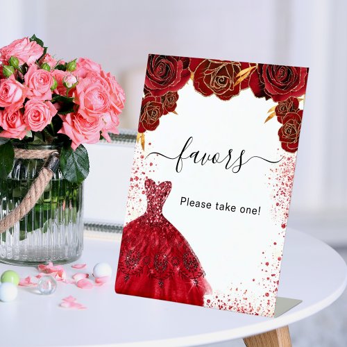 Favors red white dress flowers party pedestal sign