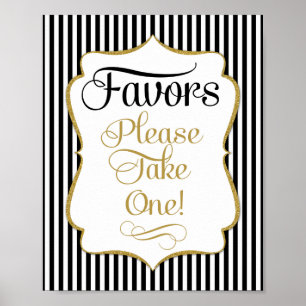Favors Sign Black Gold Stripe