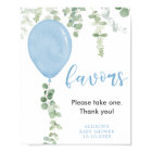 Favors sign blue balloons greenery baby shower