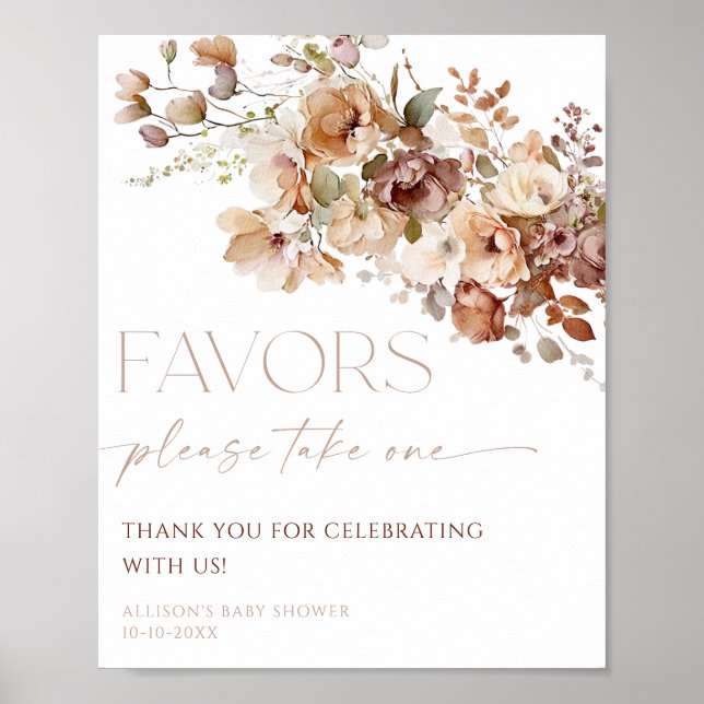 Favors sign boho fall brown rustic floral (Front)
