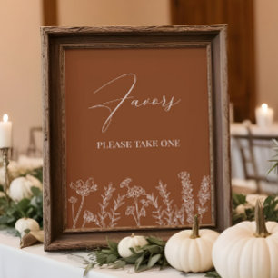 Favors Sign Burnt Orange Wildflower Wedding Poster