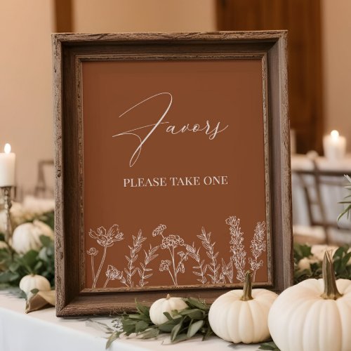 Favors Sign Burnt Orange Wildflower Wedding Poster