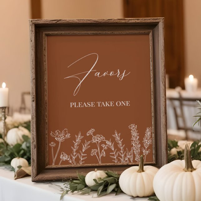 Favors Sign Burnt Orange Wildflower Wedding Poster (Creator Uploaded)