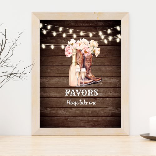FAVORS sign Cowgirl Boots Champagne Bridal Shower