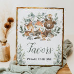 Favors Sign Eucalyptus Woodland Baby Animals Party<br><div class="desc">This adorable party sign features soft watercolor sage greenery and sweet woodland animals. Perfect for a gender-neutral baby shower / birthday.</div>
