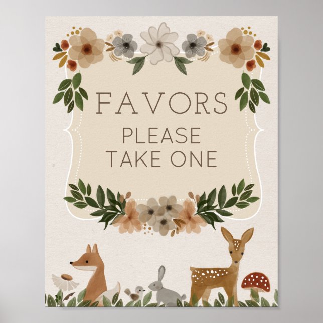 Favors Sign Modern Woodland Baby Shower (Front)