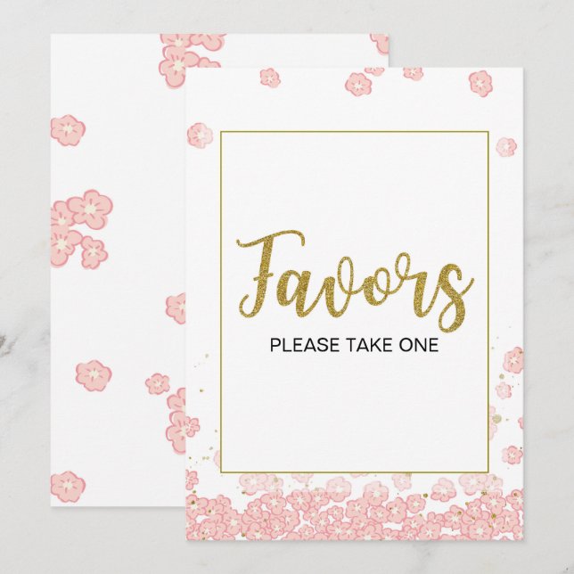 Favors Sign | Pink and Gold Bridal Shower Invitation (Front/Back)