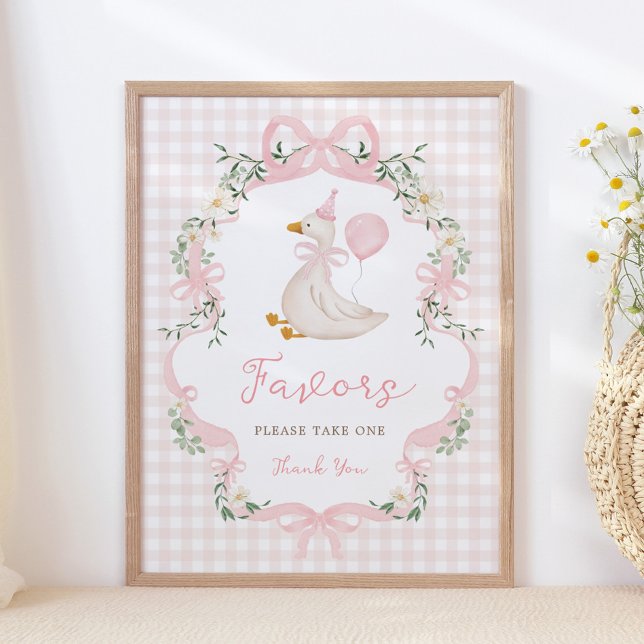 Favors Sign - Pink Bow One Silly Goose Table Sign (Creator Uploaded)
