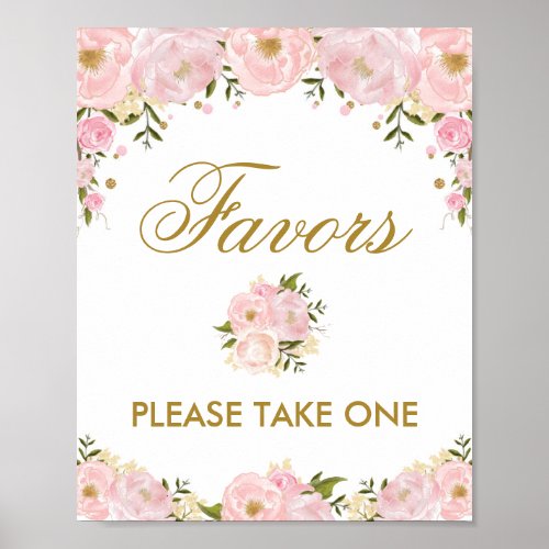 Favors Sign Pink Gold Flower Wedding Bridal Shower