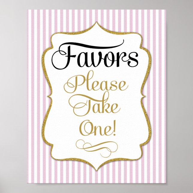 Favors Sign Pink Gold Stripe (Front)
