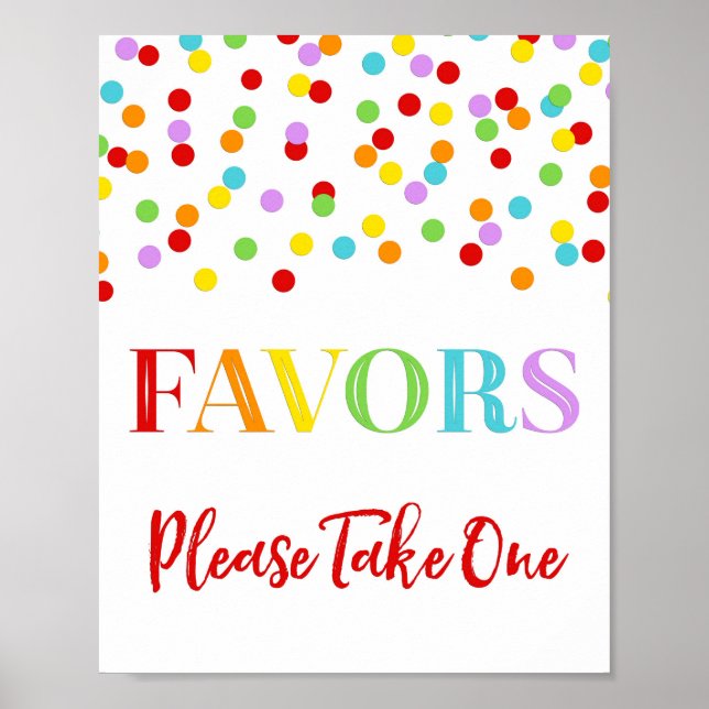 Favors Sign Rainbow Confetti Baby Shower (Front)