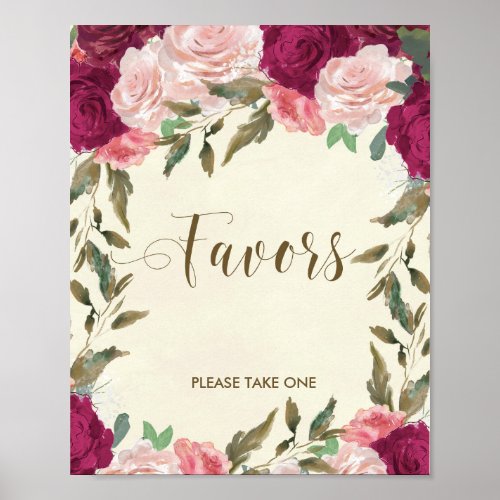 Favors sign wedding bridal shower floral