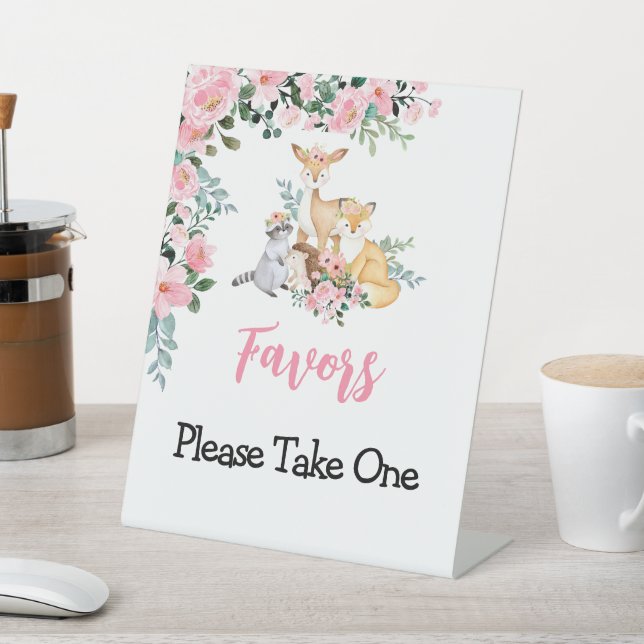 Favors Sign Woodland Pink Girl Baby Shower (In SItu)