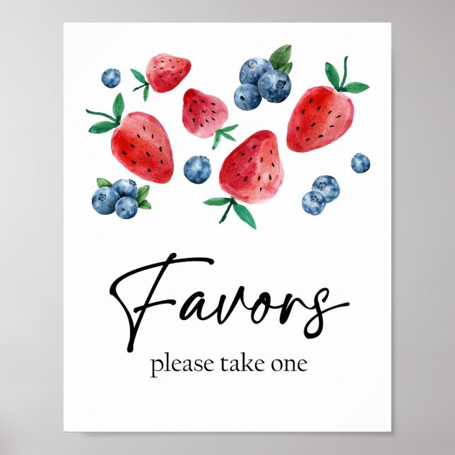 Favors Strawberry Berry First Birthday Girl Sweet Poster (Front)